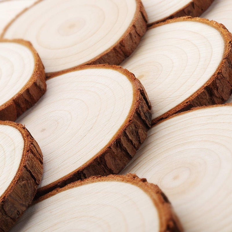 Fuyit Unfinished Wood Slices with No Hole, 20 Pcs 3.5-4 Inches Natural Wooden Circles with Bark for DIY Crafts, Christmas Ornament, Decoration - Image 2